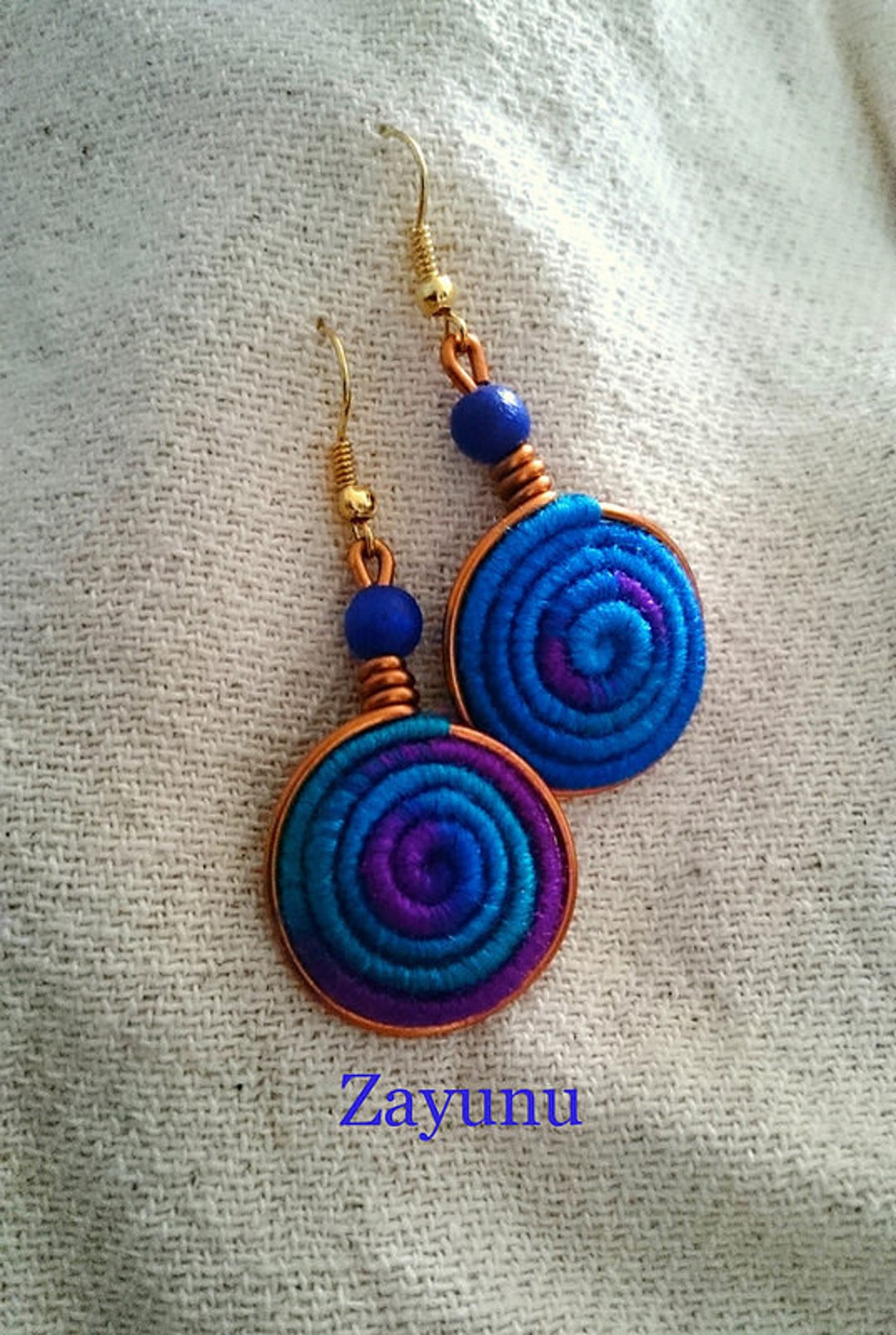 Vortex Yarn Earrings Royal Blue and Violet Etsy