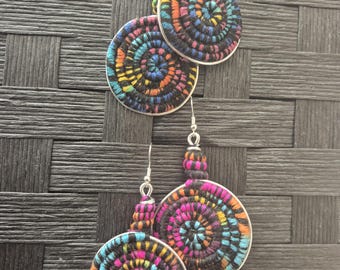 Vortex Black - Spiral Yarn wrapped fiber earrings