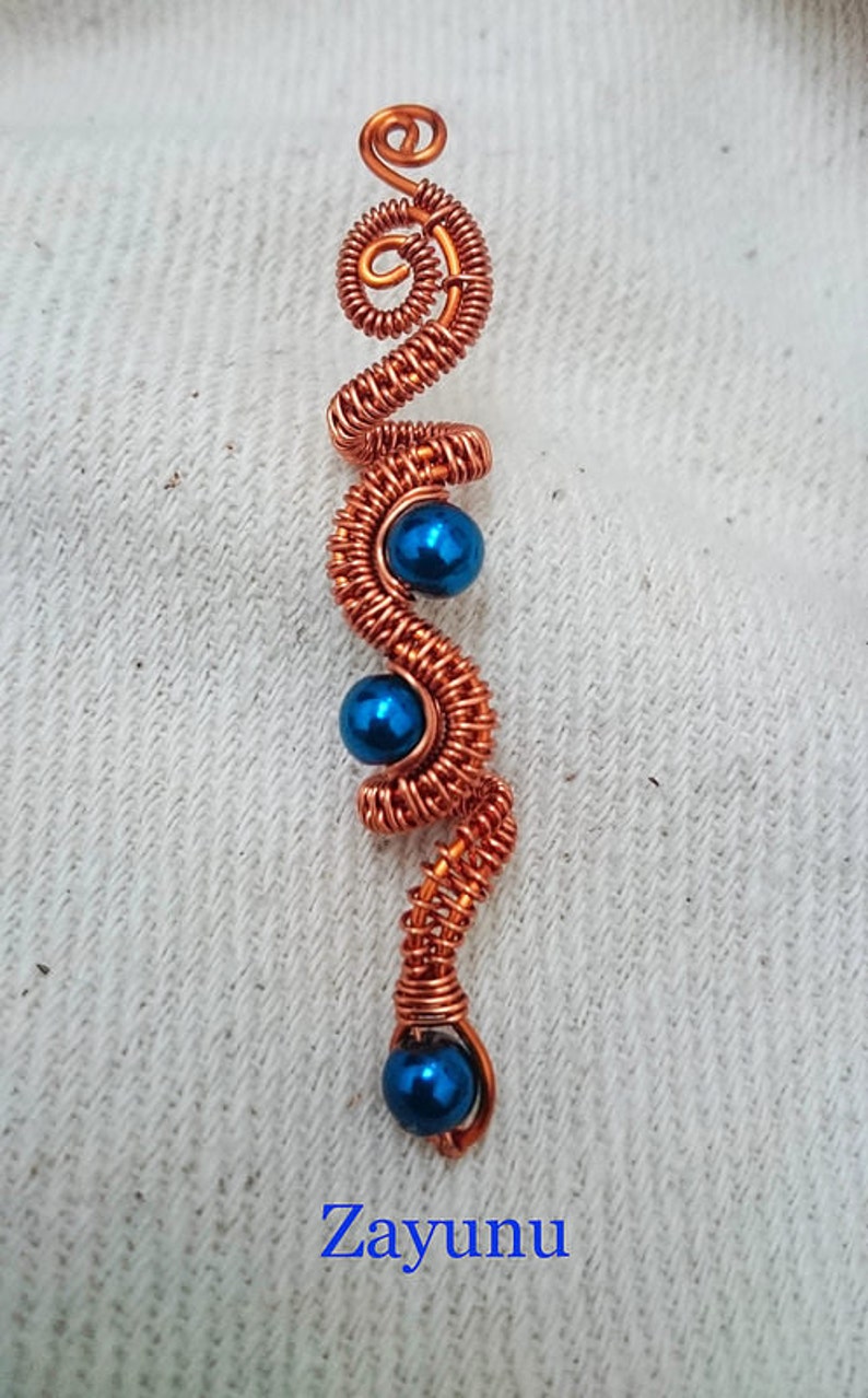 Triple blue woven copper hair bead image 3