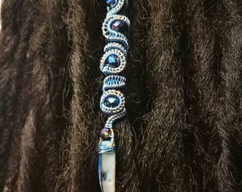 Blueberry wire woven beaded dreadlock cuff/hair accessory