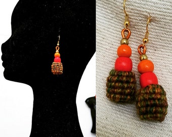 Beaded Cocoon/Bantu knot Yarn wrapped earrings - Honeypot