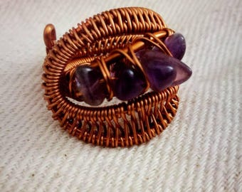 Amethyst and copper Statement ring/fingerwrap