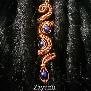 Triple blue woven copper hair bead image 1