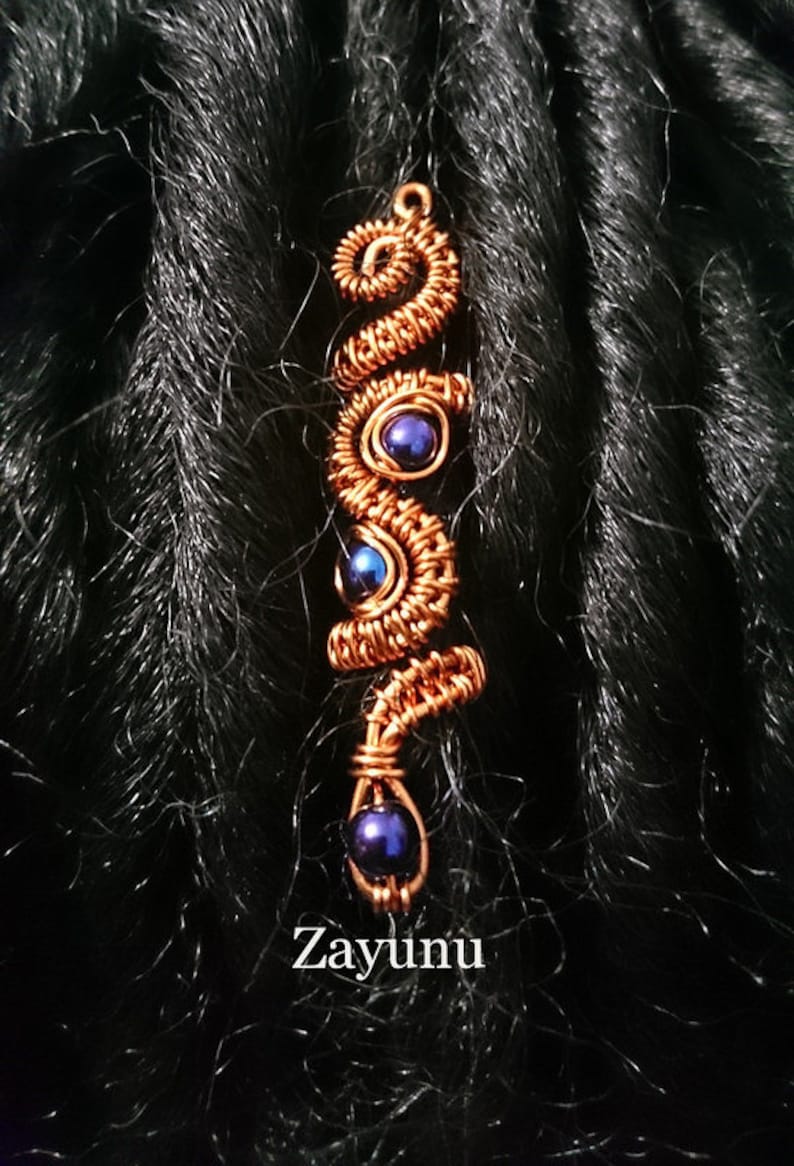 Triple blue woven copper hair bead image 1