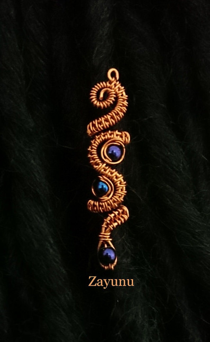 Triple blue woven copper hair bead image 2