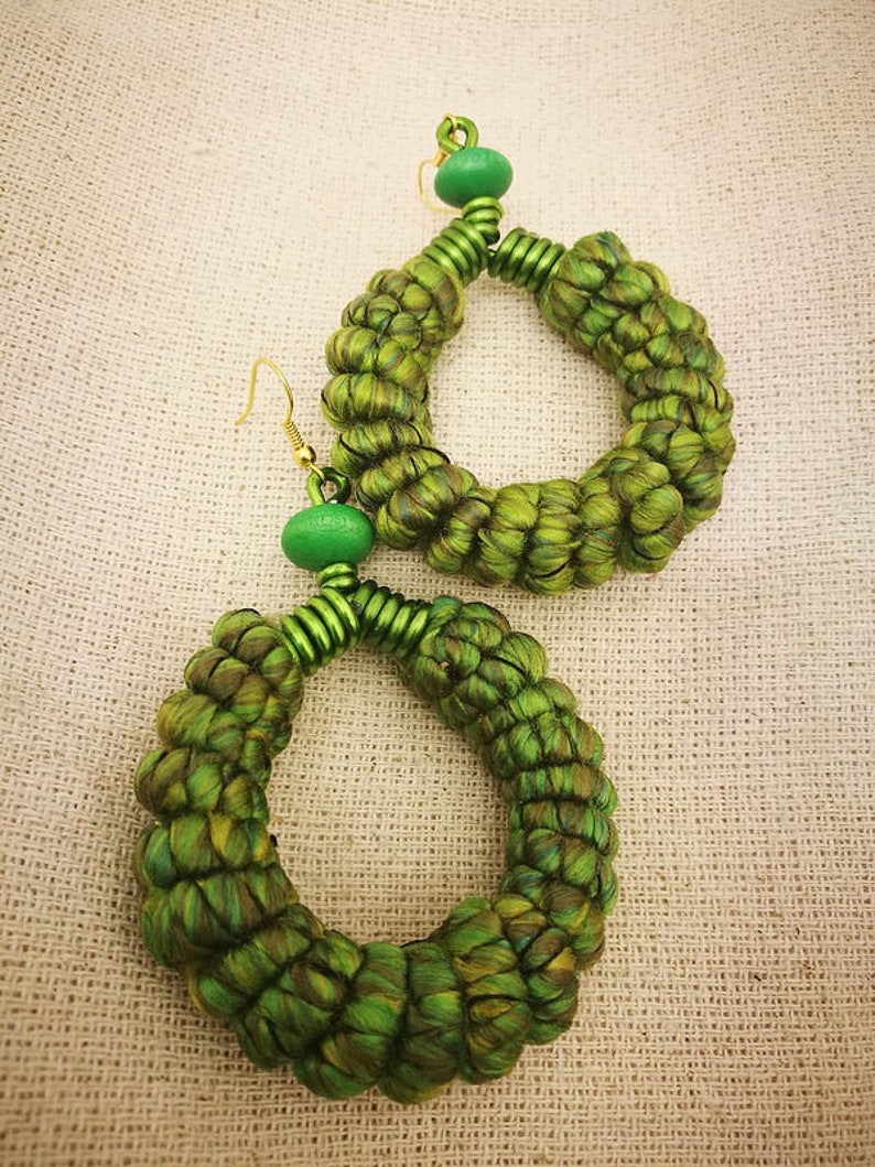Spring Greens Yarn Wrapped Hoop Earrings Etsy UK