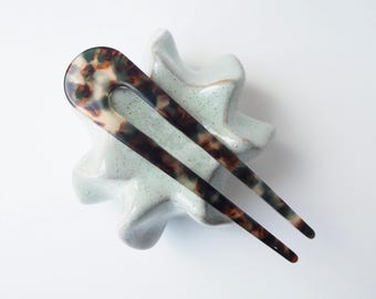 Foret Hair Pin- Acetate Resin tortoiseshell hair u shaped accessory in green and brown