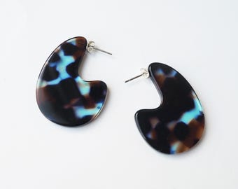 Coral Teardrop Earrings- Acetate Resin tortoiseshell statement drop blue