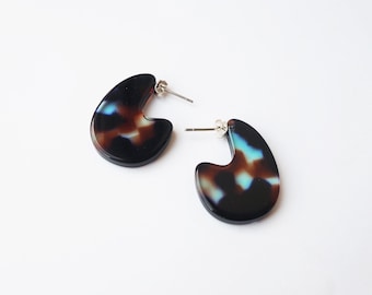 Coral Mini Teardrop Earrings- Acetate Resin tortoiseshell blue mix drop earrings