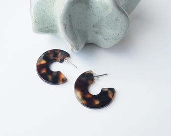 Foret Hoop Earrings - Acetate Resin tortoiseshell statement Hoops in green and brown