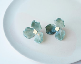 Maxi Bloom Earrings- Seafoam Floral Statement Studs in green
