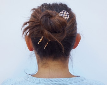 Honey Checker French U shaped Hair Pin- Acetate Resin tortoiseshell hair accessory