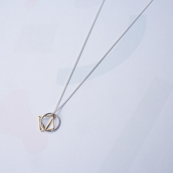 Mini Symmetry Necklace- Geometric Triangle & Square Necklace Mini - Simple Silver Necklace - Geometric Necklace - Silver Circle Necklace