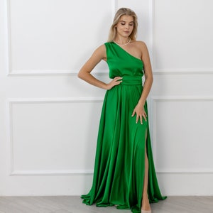 Custom-Made Elegant One Shoulder Gown - Green Bridesmaid Dress - 18 Color Choices - Maxi Cocktail Dress - Green Occasion Dress