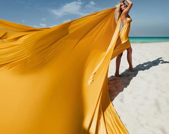 Long Flying Dress For Photoshoot Mustard Flowing Beach Dress Infinity Style Flying Long Dress Plus Size Custom Flying Dress One Fits All