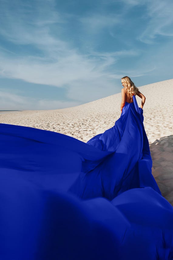 Long Flying Dress for Photoshoot Electric Blue Flying Dress Beach Photoshoot Dress Long Flowy Infinity Dress Asymmetrical Flying Dress