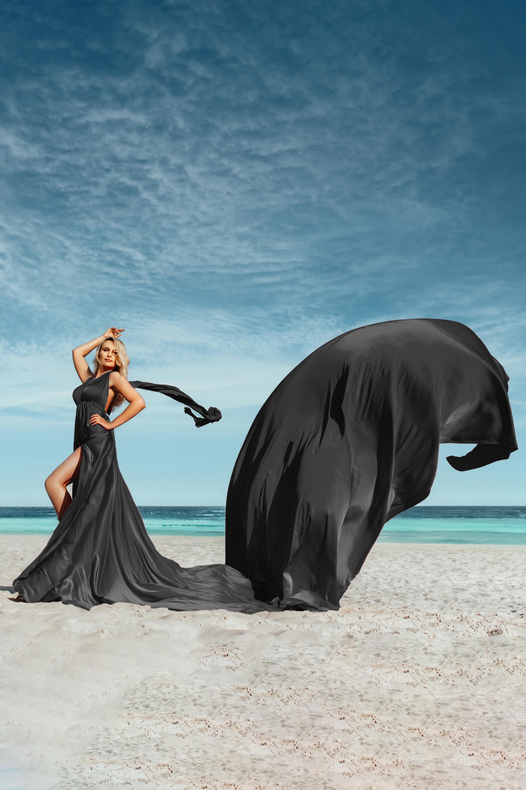 Backless Flying Dress Black Long Flying Dress For Photoshoot Asymmetrical Flying Dress Infinity Flying Dress Beach Photoshoot Dress