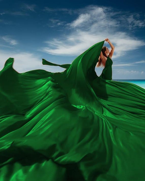 Flying Dress For Photoshoot Green Long Train Dress For Photoshoot Long Flowy Infinity Dress Plus Size Custom Flying Dress One Fits All