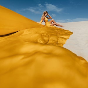 Long Flying Dress For Photoshoot Yellow Long Flowy Infinity Dress Custom Flying Dress For Beach Photo Shoot Satin Asymmetrical Flying Dress