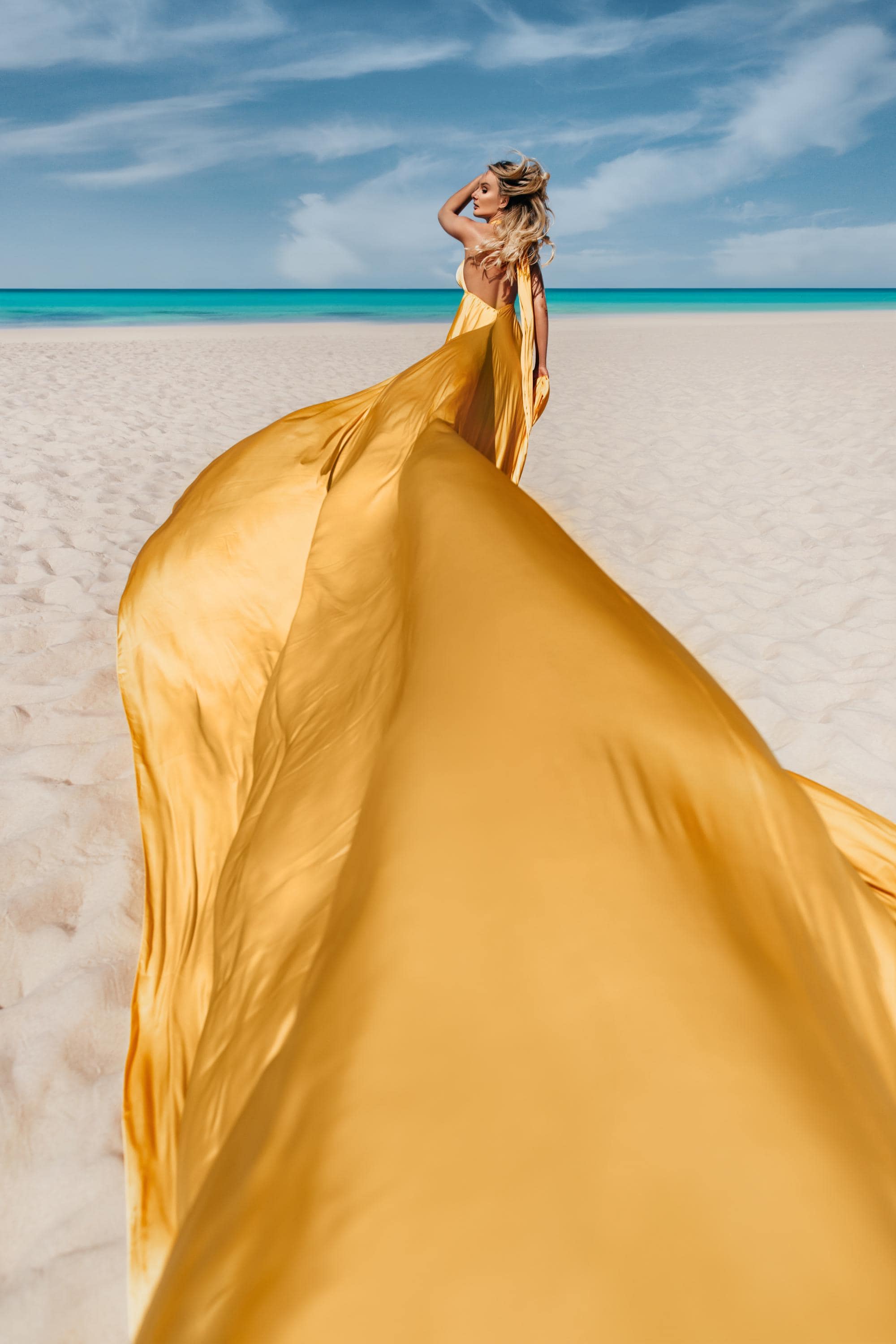 Long Flying Dress For Photoshoot Butter Yellow Flowing Beach Dress Super Long Flowy Dress Photography Infinity Style Flying Long Dress Satin