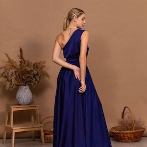 Navy Blue Bridesmaid Dress - Cocktail Dress for Wedding Guest - One Shoulder Gown - Navy Mother of Bride Dress - Long Maxi Dress Bridesmaid