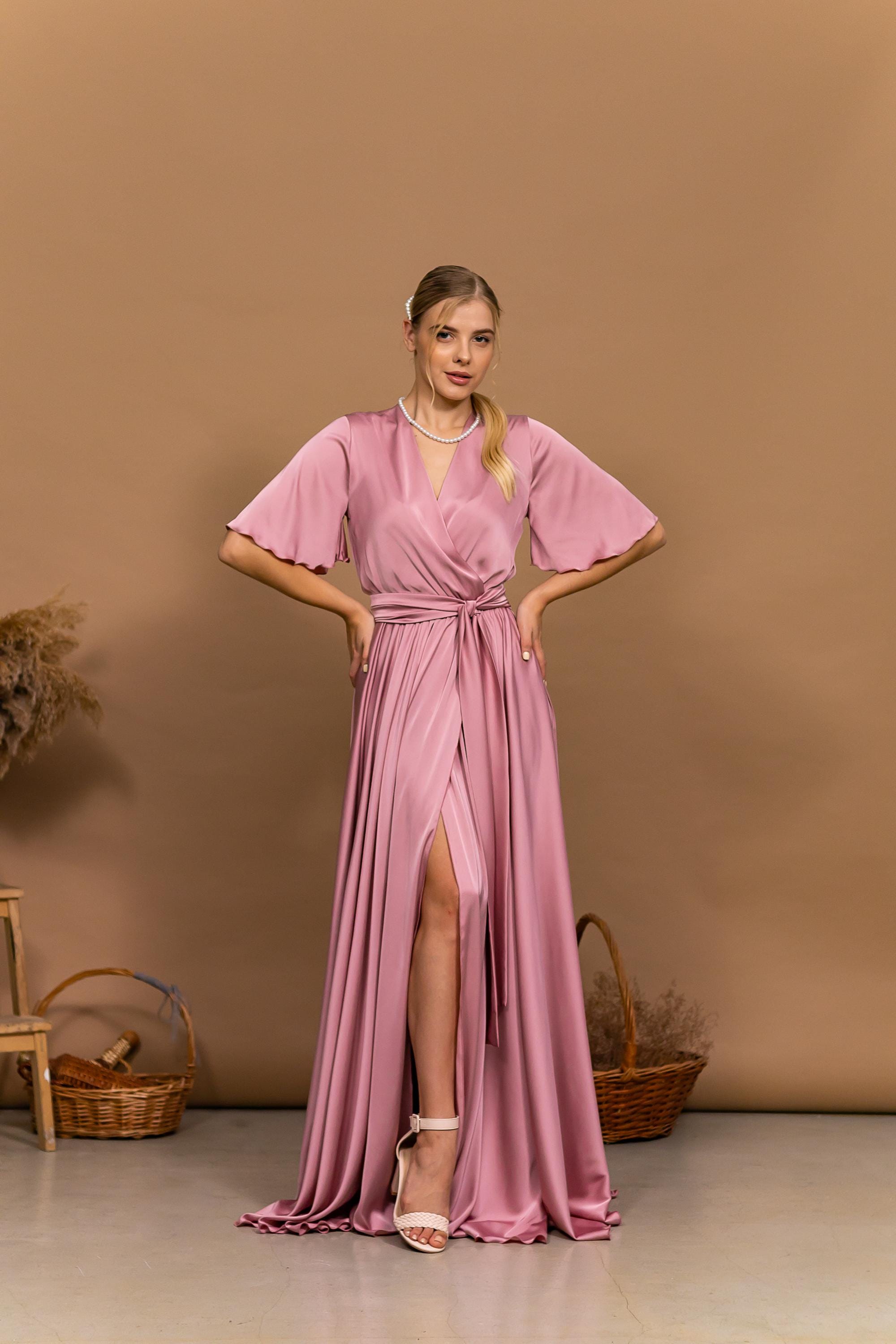 rose gold bridesmaid dresses long sleeve Elegant Rose Gold Mother of the Bride Dresses V-Neck Long Sleeves Wedding  Guest