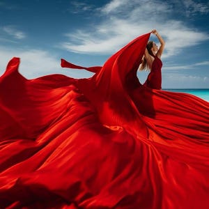 Long Flying Dress For Photoshoot Asymmetrical Flying Dress Red Long Train Dress For Photoshoot Custom Flowing Dress Flowing Beach Dress