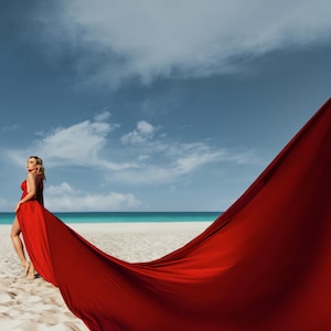 Red Flying Dress - Flying Dress for Photoshoot - Long Flying Dress - Fly Dress - Long Train Dress - Floating Dress