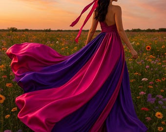 Long Flying Dress For Photoshoot Custom Multi Color Flying Dress Infinity Flying Long Train Dress Satin Mix Color Flying Dress Flying Skirt