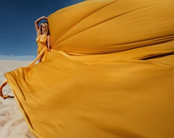 Long Flying Dress For Photoshoot Flowing Beach Dress Satin Infinity Flying Dress Long Flowy Dress For Photography Mustard Flying Dress