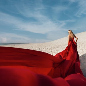 Red Flying Dress -  Long Flying Dress for Photoshoot - Long Train Dress Photoshoot Dress - Adjustable Size Flying Dress - Infinity Train