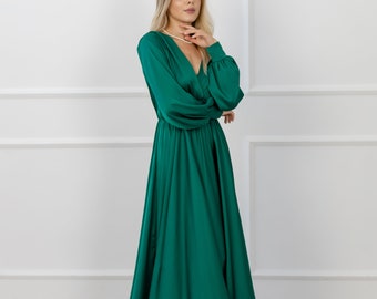 Custom-made Emerald Satin Dress - Must-Have Elegant Women's Dress - Various Color Options - Floor Length Cocktail Dress - Bridesmaid Dress