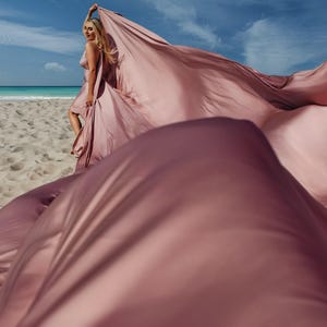 Long Flying Dress For Photoshoot Rose Gold Flying Dress Asymmetrical Flying Dress Satin Backless Flying Dress Beach Photoshoot Dress