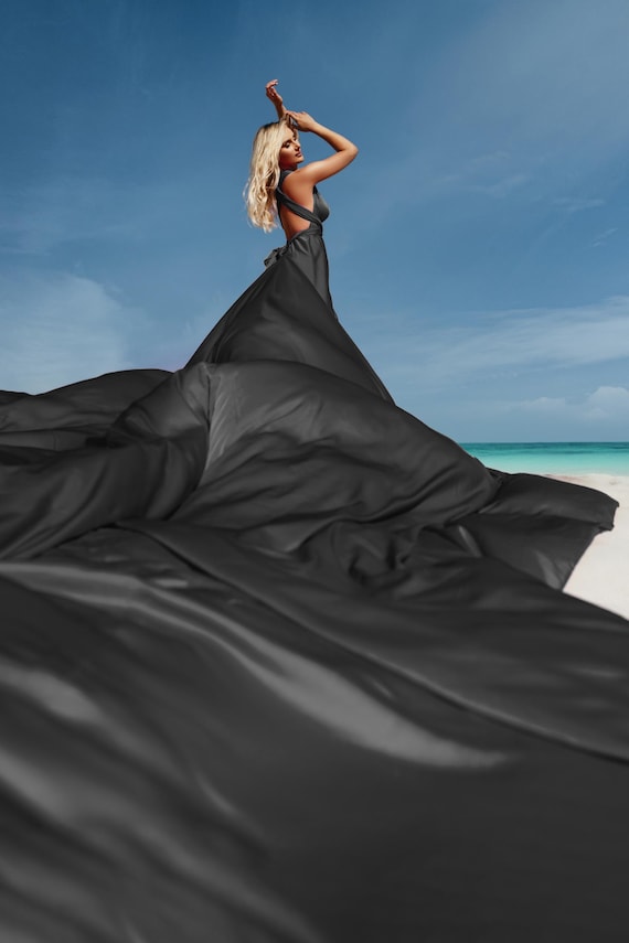 black dresses for photoshoot Flying Dress Infinity Dress Long Flying Dress Photoshoot Satin Long Train Dress For Photos Flowing Beach Dress puffy ruffles robe pregnancy