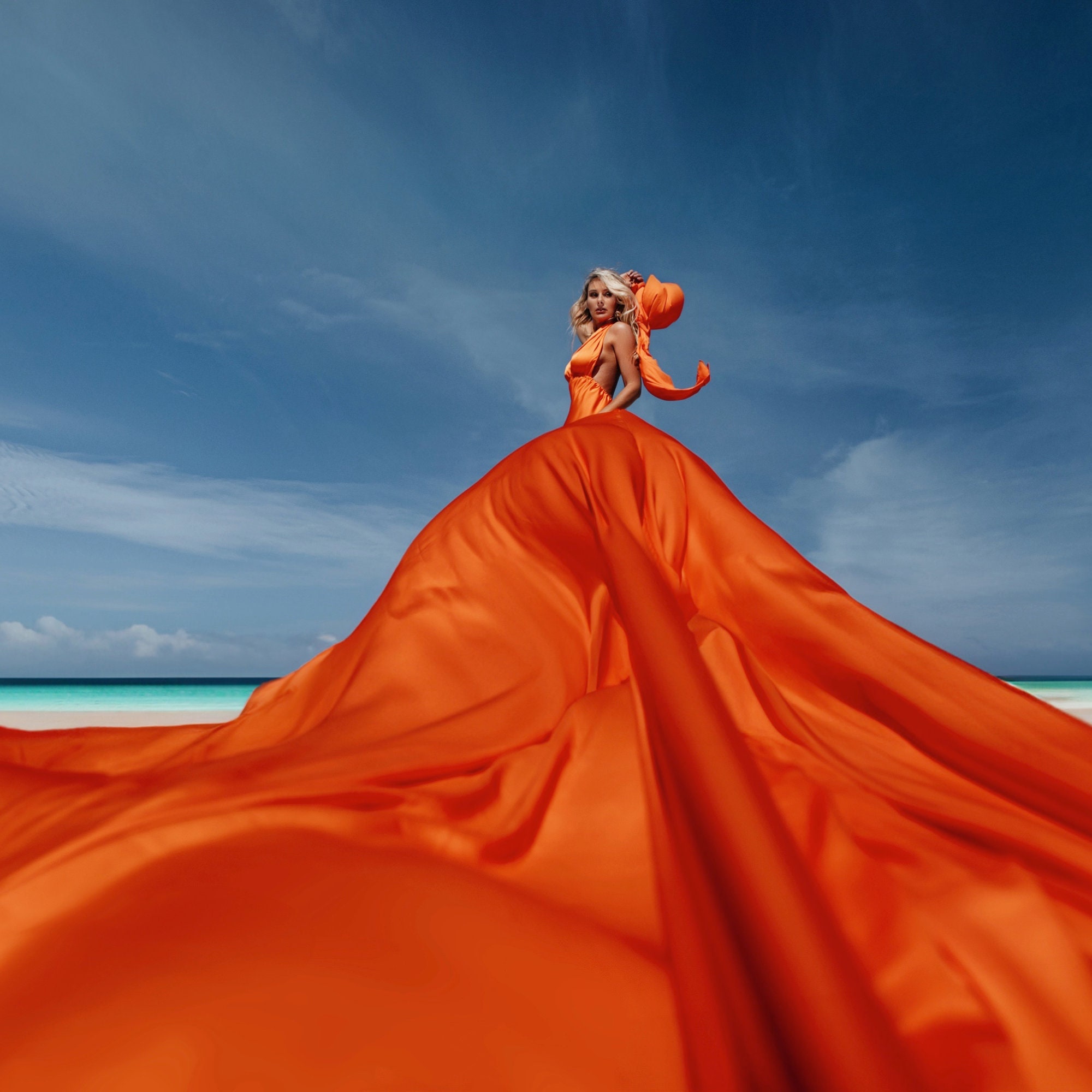 Customizable Long Flying Dress - Infinity Style with Elastic Waist and Adjustable Sizes for Photoshoots - Silky Satin in 20 Color Options
