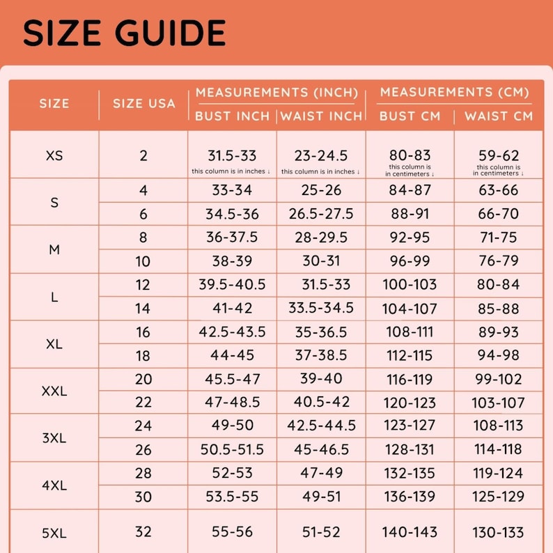 the size guide for a women's dress
