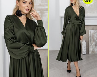 Olive Green Midi Dress - Custom-Made for Perfect Fit and Style - Spring-Summer Must-Have for Any Occasion - Sizes XS-5XL