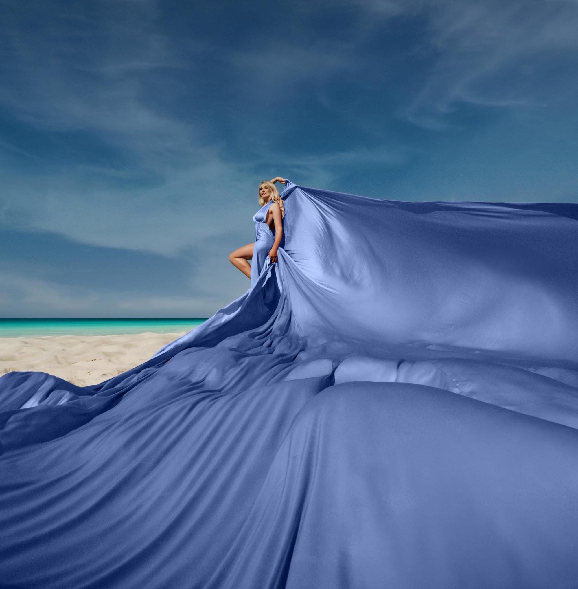 Flying Dress Blue Long Flying Dress for Photoshoot Long Train Dress for  Photos Infinity Flying Dress Flowing Beach Dress Dramatic Dress - Etsy  Israel