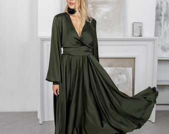 olive green mother of the bride dress with sleeves BABARONI Chiffon Mother of the Bride Dress with V-neck Lace Appliqued 3/4 Sleeves