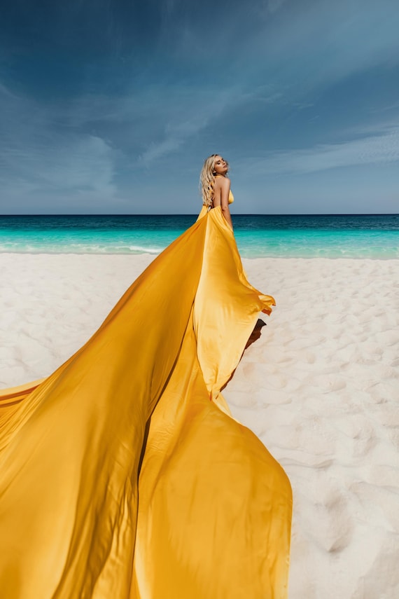 Long Flying Dress for Photoshoot Yellow Dress With A Train Asymmetrical Flying  Dress Flowing Beach Dress Infinity Dress Photoshoot Fly Dress - Etsy Israel