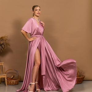 Rose Gold Bridesmaid Dress - Wedding Guest Dress - Mother of the Bride Dress - Evening Gown - Semi Formal Maxi Dresses with Sleeves