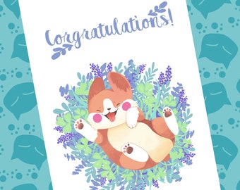 Digital Download Cute Illustrated Pembroke Welsh Corgi Puppy Congratulations Card Printable DIY Floral Dog Animal Lover New Puppy New Dog