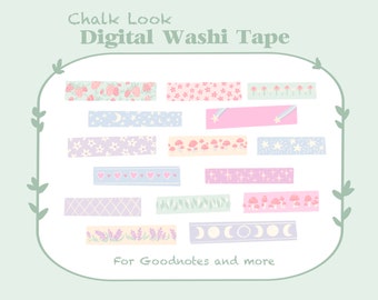 Set of 15 different digital washi tape stickers for online planners in chalk pastel cottagecore for goodnotes notability ipad scrapbooking