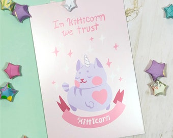 Kawaii Pastel Kitticorn Art Print - Mythical Kitty Unicorn
