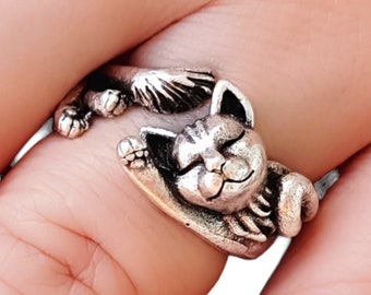 Superman Flying Cat Shaped Adjustable Women's Ring – Silver Plated – Handmade Unique Design