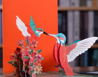 Handmade 3D Pop Up Hummingbird Birthday Card with Envelope - Animal Greeting Cards