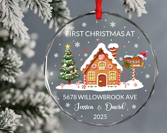 Personalisierte New Home Glasverzierung 2025, Kundenspezifisches erstes Weihnachten im neuen Hausgeschenk, neue Hausgeschenke, Glasandenken, Weihnachtsgeschenke