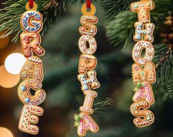 Custom Gingerbread Alphabet Ornament, Kids Name Ornament, Christmas Tag for Stockings, Kids Christmas Gifts, Christmas Ornaments for Family