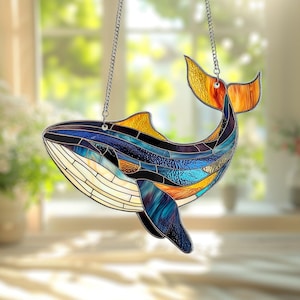 Galaxy Blue Whale Window Hanging Acrylic Suncatcher, Whale Faux Suncatcher, Beach Home Decor, Gift for Her, Blue Whale Suncatcher
