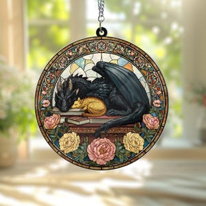 Fantasy Dragon Acrylic Suncatcher Book Lover Gift 4th Wings Decor Gift For Bookworm Window Hanging Bookish Book Club Gift Dragon Art